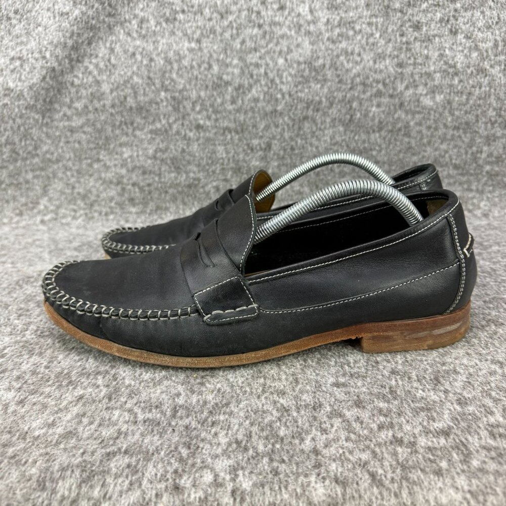✅Mens 11M Johnston Murphy Moc-Toe Black Leather Penny Loafers Classic Whale Tale